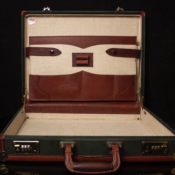 Vintage Orvis Battenkill Leather & Canvas Briefcase With Combination Locks - Picture 8 of 11